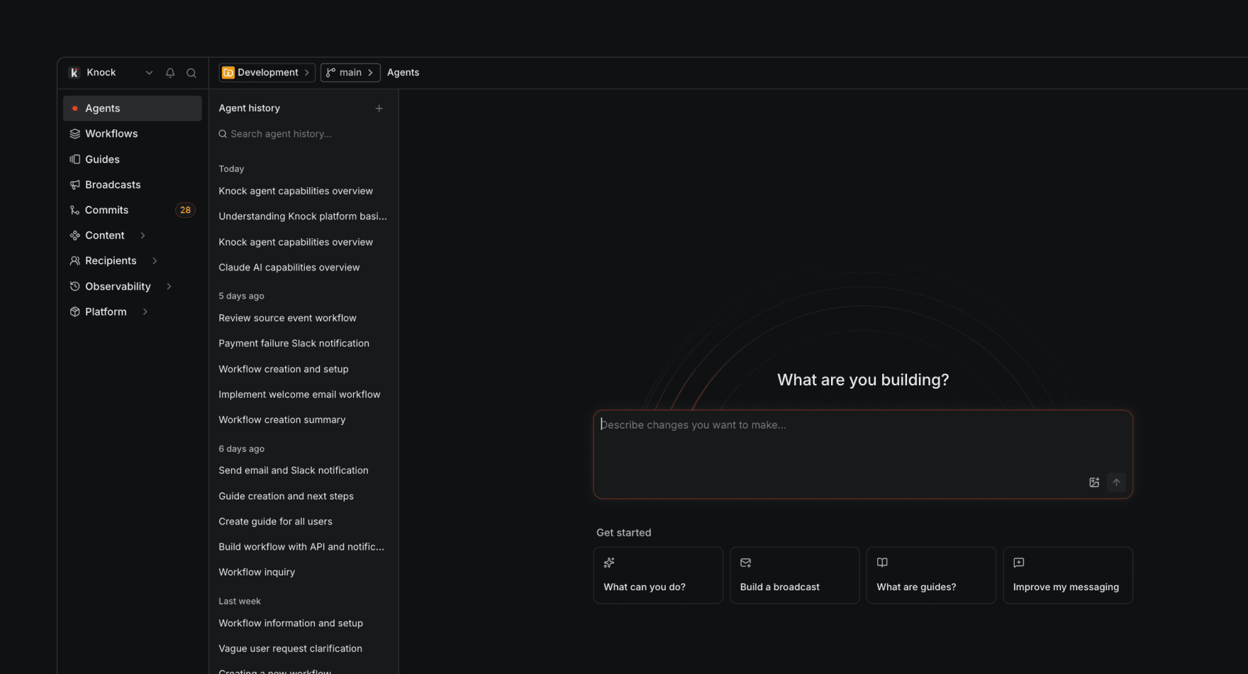 The Knock agent in the dashboard